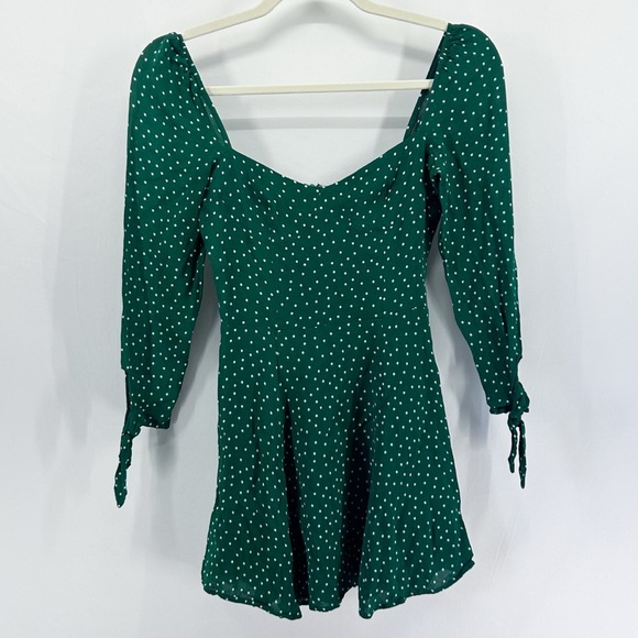 Reformation Beatrice Green Polka Dot Long Sleeve Square Neck Mini Dress Size 0 - Picture 2 of 7